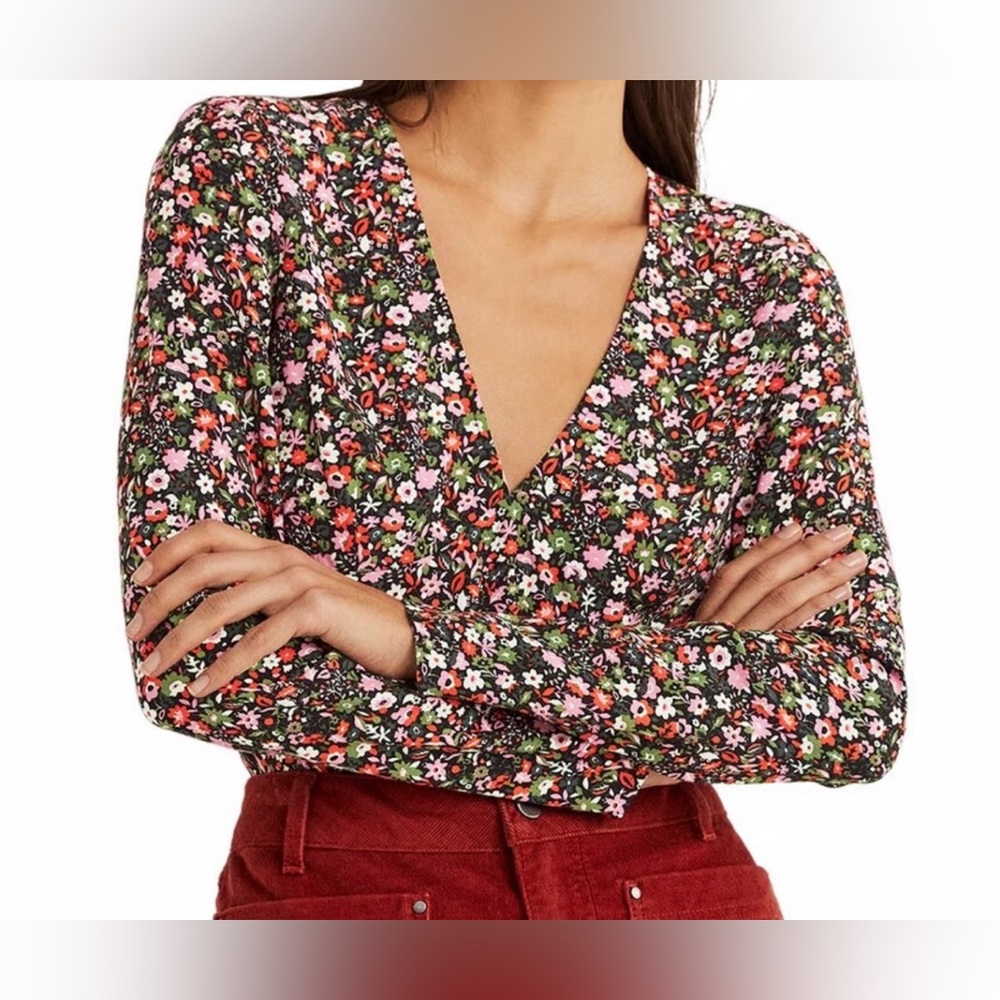 NEW Boden Women’s Popover Floral Blouse Top 6 Long Sleeve Babydoll V-Neck Black
